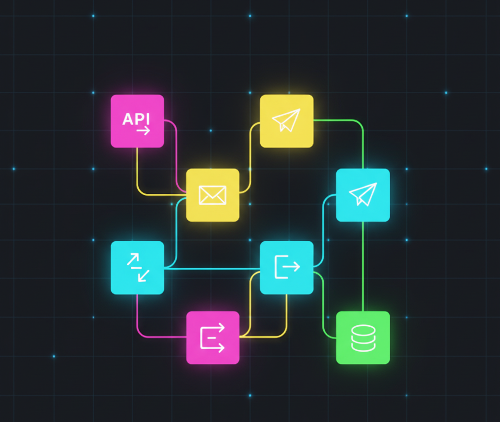 n8n nodes for APIs, email, logic and databases connected in an automation built by Alfaz Mahmud Rizve