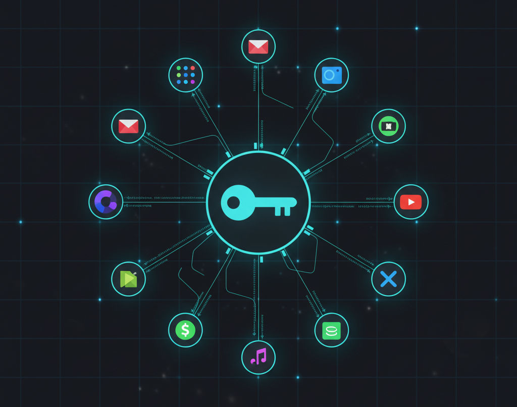 Shared credentials in n8n visualized as a secure key connecting apps, explained by Alfaz Mahmud Rizve.