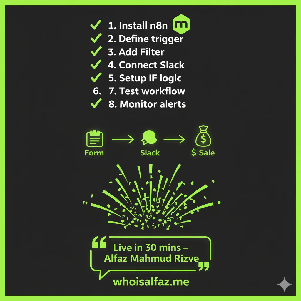 Advanced n8n Slack notifications integrated with CRM for high-intent lead alerts by Alfaz Mahmud Rizve, automation workflows for agencies and SaaS at whoisalfaz.me