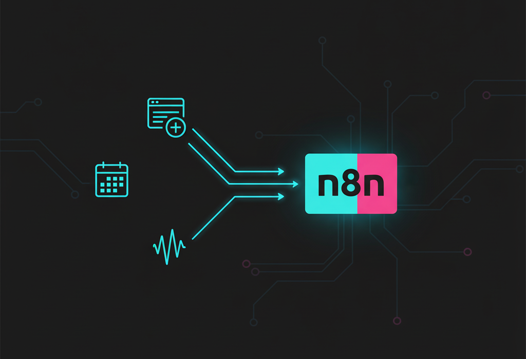 Data moving through processing steps on a factory line metaphor, showing how Alfaz Mahmud Rizve designs n8n workflow logic.