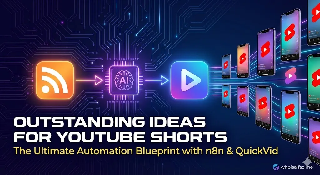 outstanding ideas for YouTube Shorts automation architecture showing RSS, OpenAI, and QuickVid integration, designed by Alfaz Mahmud Rizve for whoisalfaz.me.