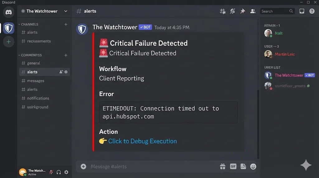 Screenshot of a Discord Rich Embed alert generated by n8n global error handling by alfaz mamhmud rizve